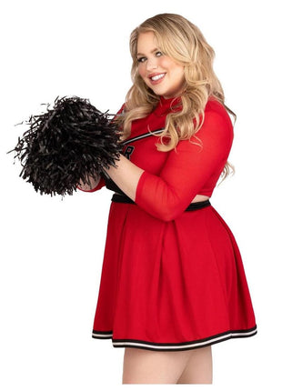 Leg Avenue Varsity Babe Set Crop Top with Cheer Logo, Pleated Skirt, and Pom Poms - Red - 3XLarge/4XLarge - 3 Piece
