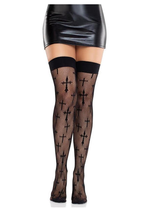 Leg Avenue Worship Me Cross Net Thigh Highs