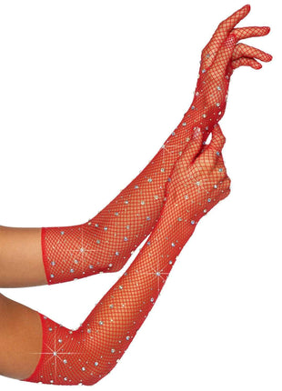 Rhinestone Fishnet Long Gloves