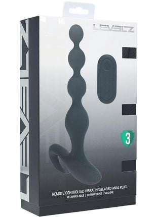 Levelz Beaded Vibrating Silicone Rechargeable Anal Plug with Remote Control - Black