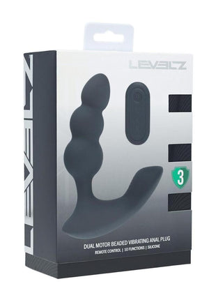 Levelz Dual Motor Beaded Vibrating Liquid Silicone Rechargeable Prostate Stimulator with Remote Control - Black
