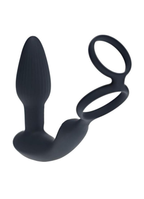 Levelz Dual Vibrating Rechargeable Silicone Prostate Stimulator with Rotating Beads Cock and Balls Rings with Remote Control - Black