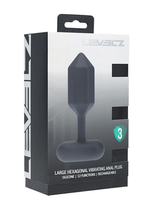 Levelz Hexagonal Vibrating Silicone Rechargeable Anal Plug - Black - Large