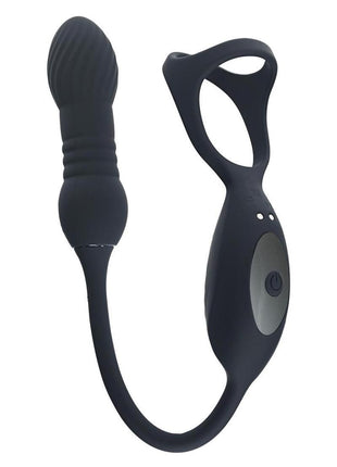 Levelz Vibrating and Thrusting Silicone Rechargeable Tri O Cock Ring with Prostate Stimulator - Black