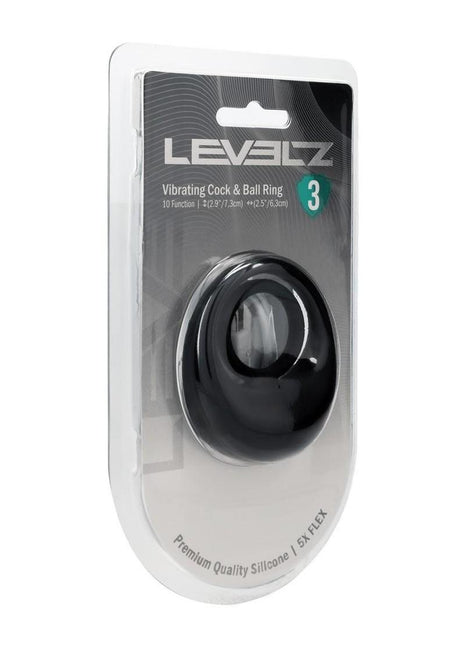 Levelz Vibrating Liquid Silicone Rechargeable Cock and Ball Ring - Black