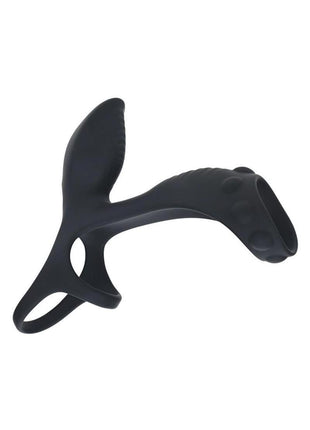 Levelz Vibrating Silicone Rechargeable Cock and Ball Ring with Shaft Loop - Black