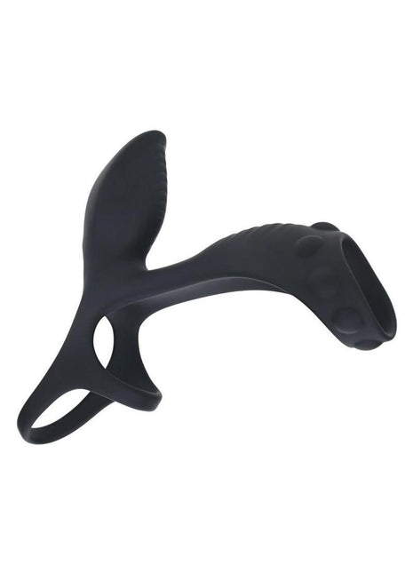 Levelz Vibrating Silicone Rechargeable Cock and Ball Ring with Shaft Loop - Black