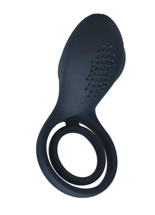 Levelz Vibrating Silicone Rechargeable Cock and Ball Ring with Winged Stimulator - Black