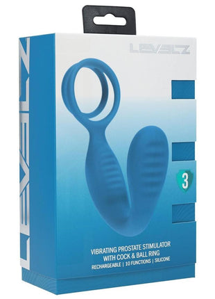 Levelz Vibrating Silicone Rechargeable Prostate Stimulator with Cock and Ball Ring - Teal