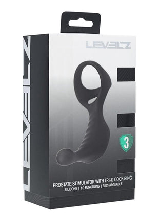 Levelz Vibrating Silicone Rechargeable Prostate Stimulator with Tri O Cock Ring - Black