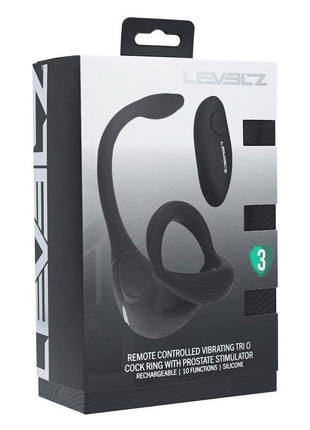 Levelz Vibrating Silicone Rechargeable Tri O Cock Ring with Prostate Stimulator and Remote Control - Black