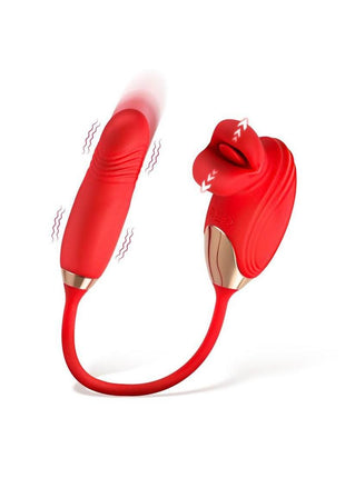 Lickgasm Bliss Kiss Rechargeable Silicone Kissing Clitoral Stimulator with Thrusting Vibrator - Redgold