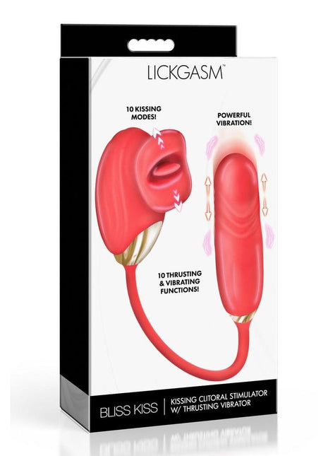 Lickgasm Bliss Kiss Rechargeable Silicone Kissing Clitoral Stimulator with Thrusting Vibrator - Redgold