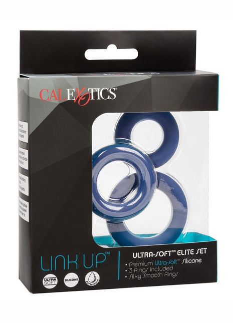 Link Up Ultra Soft Elite Set Silicone Cock Rings - Blue - Set Of 3