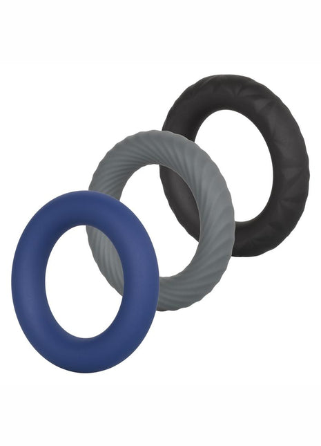 Link Up Ultra Soft Extreme Silicone Cock Ring - Black/Gray/Grey - 3 Pieces/Set