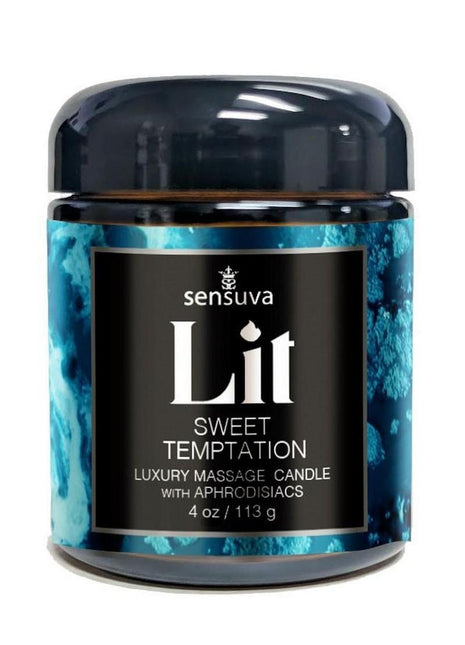 Lit Sweet Temptation Luxury Aphrodisiac Massage Candle 4oz. - Vanilla, Sugar and Sweet Pea
