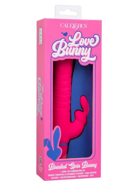 Love Bunny Beaded Spin Bunny Rechargeable Silicone Dual Motor Vibrator - Pink