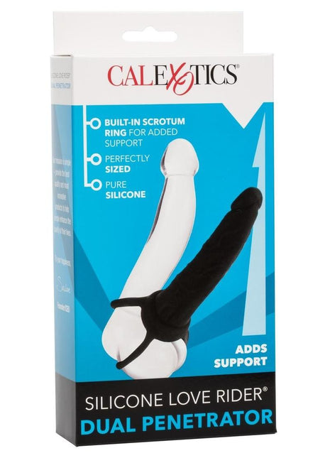 Love Rider Silicone Dual Penetrator Dildo Cock Ring - Black