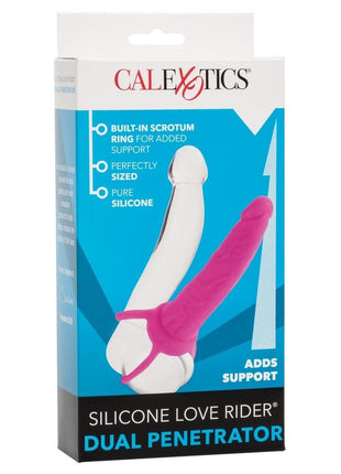 Love Rider Silicone Dual Penetrator Dildo Cock Ring - Pink