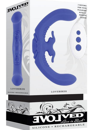 Lovebirds Rechargeable Silicone Dual Vibrator with Remote Control - Blue