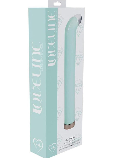 Loveline Aurora 10 Function G-Spot Rechargeable Glass Vibrator - Green - 6.3in