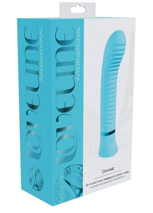 Loveline Divine 10 Function Rechargeable Silicone Ribbed G-Spot Vibrator - Blue