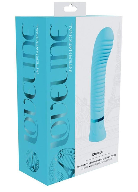 Loveline Divine 10 Function Rechargeable Silicone Ribbed G-Spot Vibrator - Blue