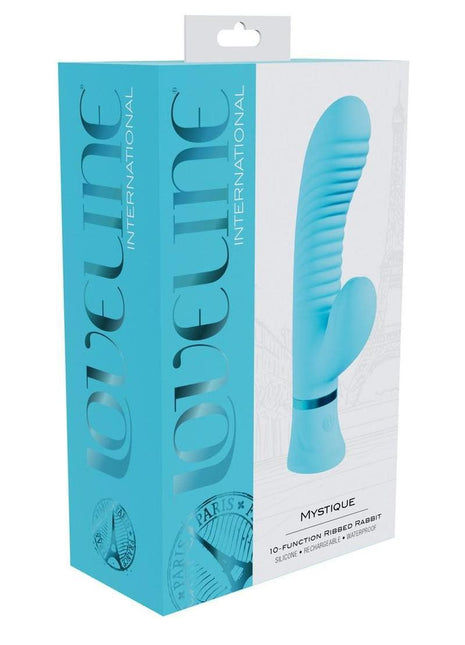 Loveline Mystique 10 Function Rechargeable Silicone Ribbed Rabbit - Blue
