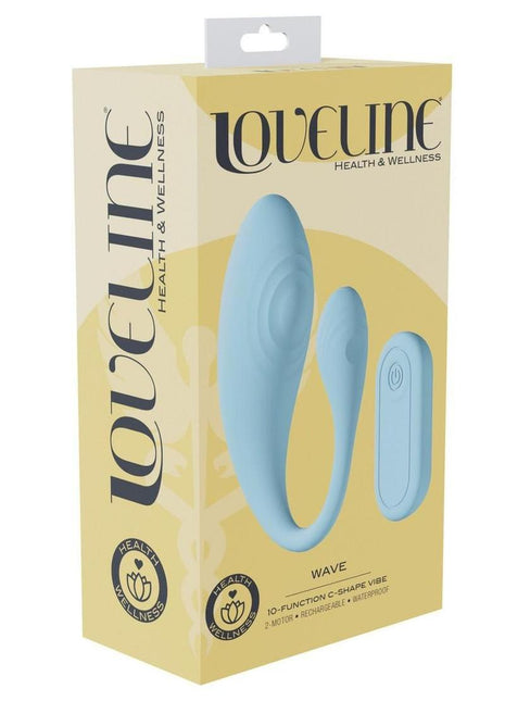 Loveline Wave C-Shape 10 Function Rechargeable Silicone Vibrator with Remote Control - Blue