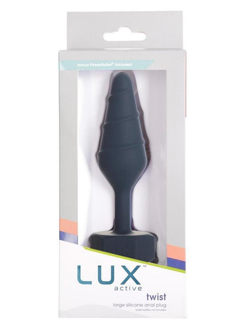 Lux Active Twist Rechargeable Silicone Anal Plug - Blue - Large