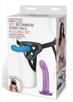 Lux Fetish Beginners Strap-On and Pegging - Blue/Purple - 3 Piece/Set
