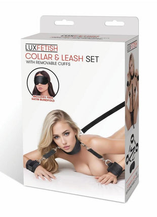 Lux Fetish Collar and Leash Set with Removable Cuffs - Black