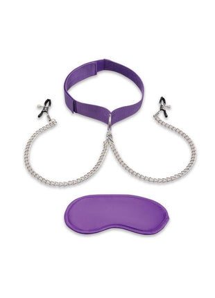 Lux Fetish Collar and Nipple Clamps - Purple