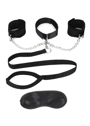 Lux Fetish Collar, Cuffs and Leash Set with Removable Cuffs and Leash - Black