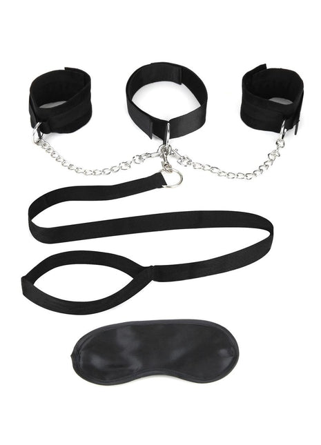 Lux Fetish Collar, Cuffs and Leash Set with Removable Cuffs and Leash - Black