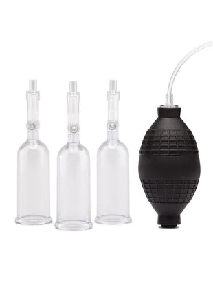 Lux Fetish Nipple Suckers with Clitoral Pump - Black/Clear