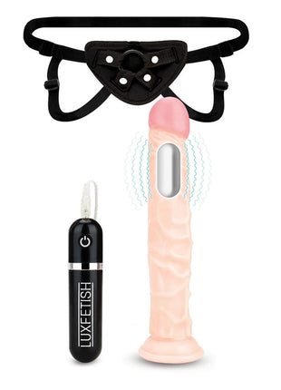 Lux Fetish Realistic Vibrating Dildo with Harness Remote Control - Vanilla - 8.5in