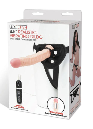 Lux Fetish Realistic Vibrating Dildo with Harness Remote Control - Vanilla - 8.5in