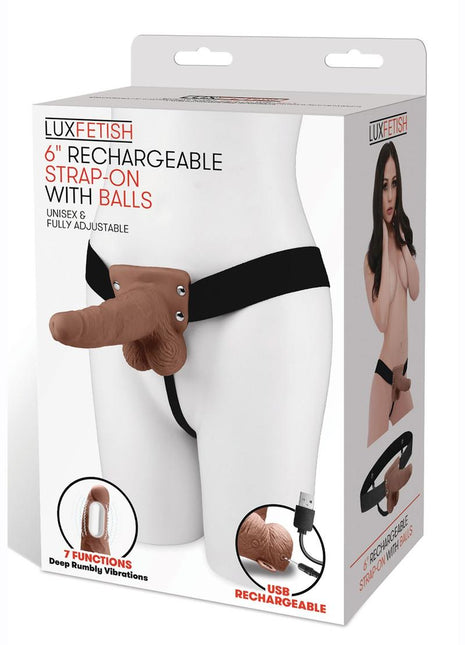 Lux Fetish Rechargeable Strap-On with Balls - Caramel - One Size - 6in