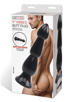 Lux Fetish Ribbed Butt Plug - Black - 9in