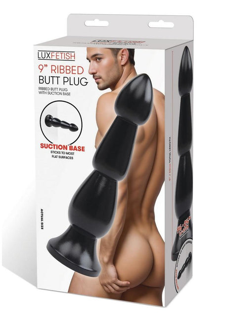 Lux Fetish Ribbed Butt Plug - Black - 9in