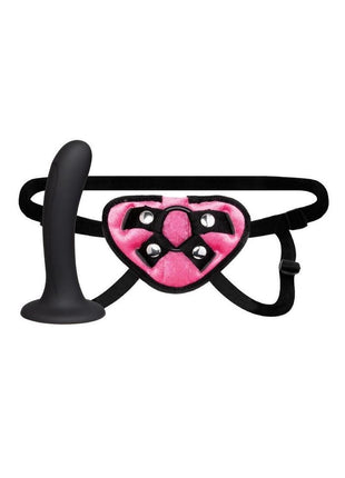 Lux Fetish Strap-On and Dildo - Black/Pink - 6in - Set