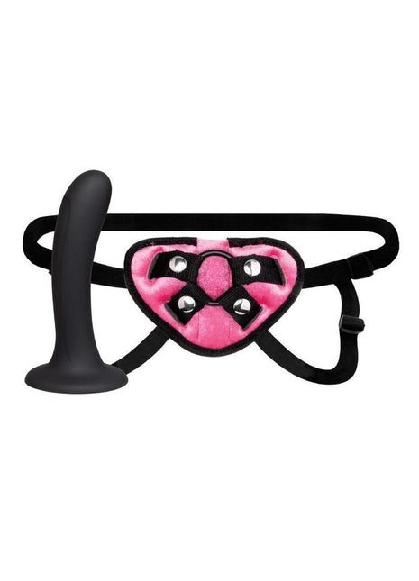 Lux Fetish Strap-On and Dildo - Black/Pink - 6in - Set