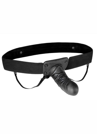 Lux Fetish Unisex Vibrating Hollow Strap-On Dildo with Wired Remote Control - Black - 9in