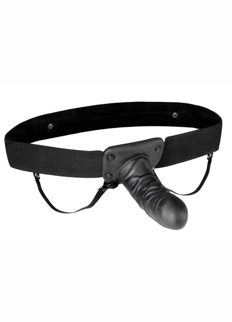 Lux Fetish Unisex Vibrating Hollow Strap-On Dildo with Wired Remote Control - Black - 9in