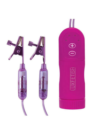 Lux Fetish Remote Control Vibrating Nipple Clips - Purple