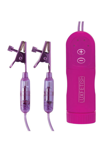 Lux Fetish Remote Control Vibrating Nipple Clips - Purple