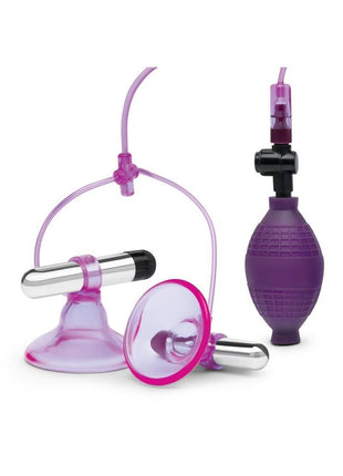 Lux Fetish Vibrating Nipple Suckers with Quick Release - Purple/Silver