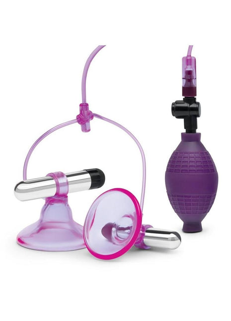 Lux Fetish Vibrating Nipple Suckers with Quick Release - Purple/Silver