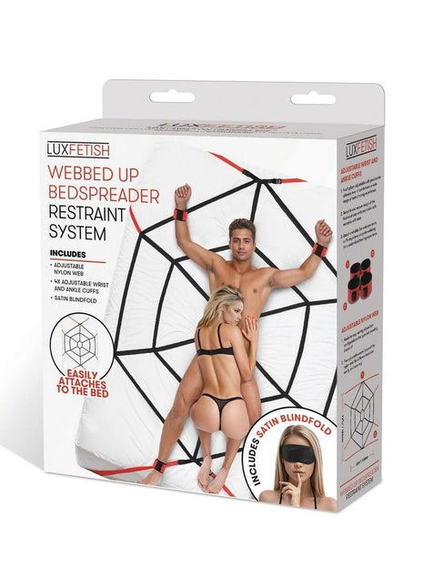 Lux Fetish Webbed Up Bedspreader Restriant System - Black/Red